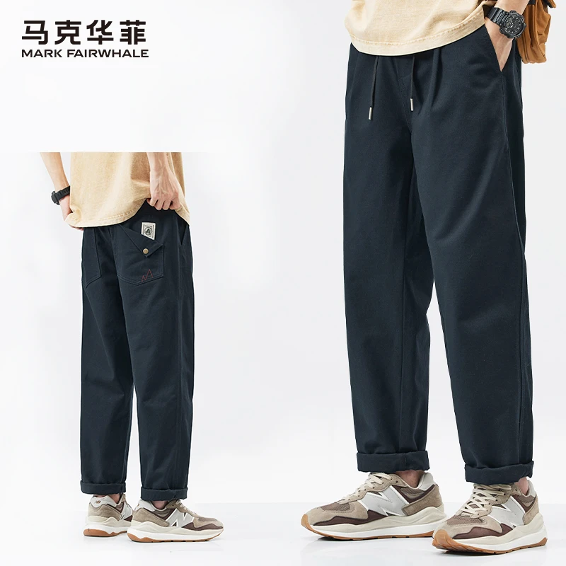 马克华菲男士纯棉休闲裤潮牌工装美式复古宽松直筒裤子运动长裤子