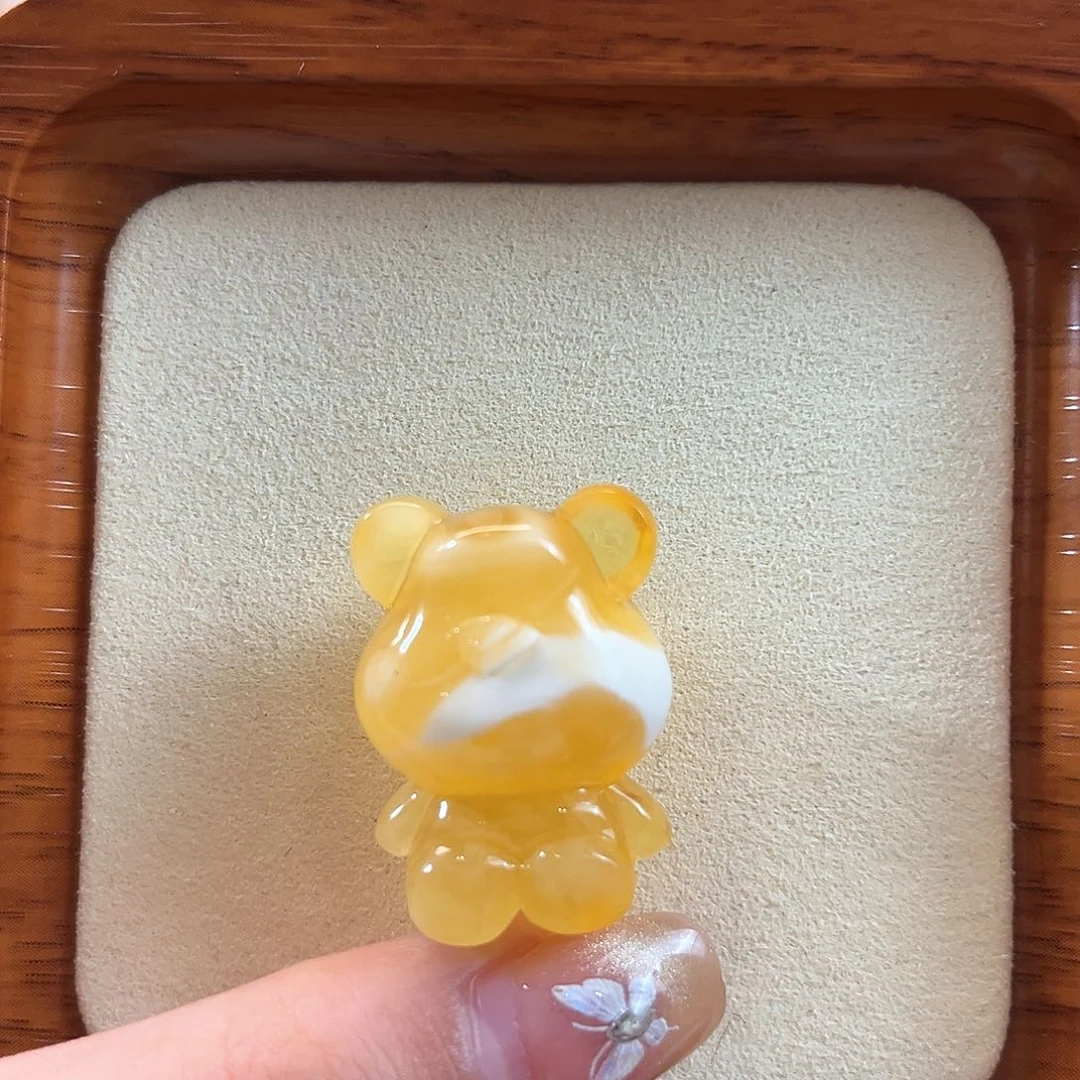 未镶嵌颈饰蜜蜡金漆白妖花溶洞蜜蜡可爱胖脸小熊吊坠