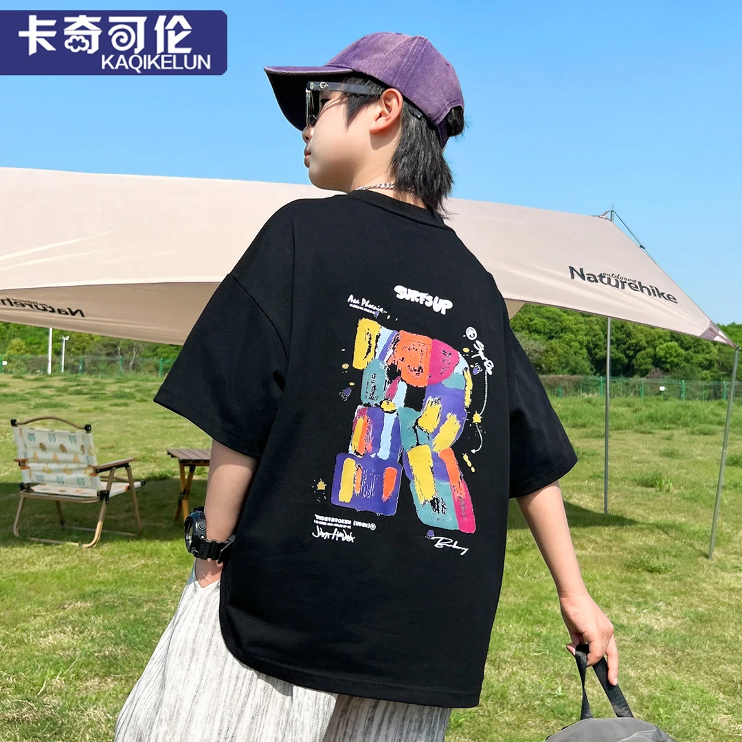 男童t恤短袖夏季2025新款儿童帅气上衣大童纯棉夏装男孩圆领衣服