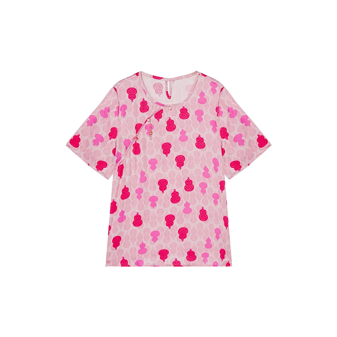 金雀绫【粉葫芦】桑蚕丝新中式设计感加宽加大小衫SZA2S408