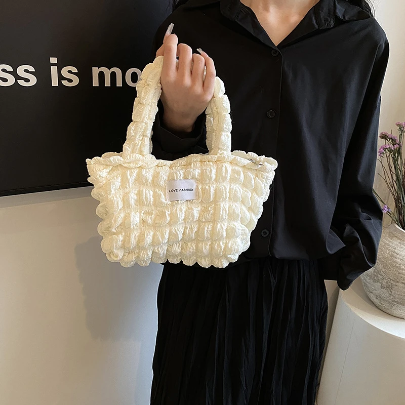 手提包包ins褶皱少女心泡泡单肩包小清新包包女云朵购物袋