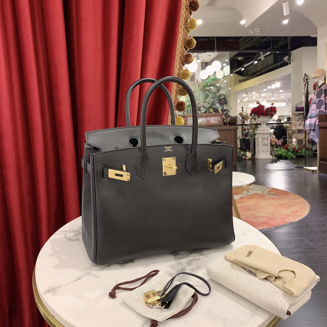 99新 Hermes/爱马仕 GGSBirkin30黑色金扣epsom手提34629504