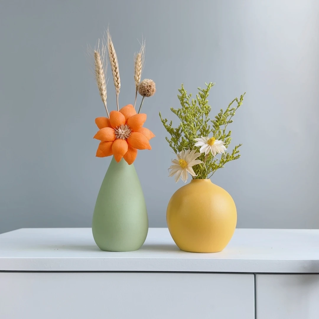 摆件陶瓷花瓶摆件含花总高约20-30cm