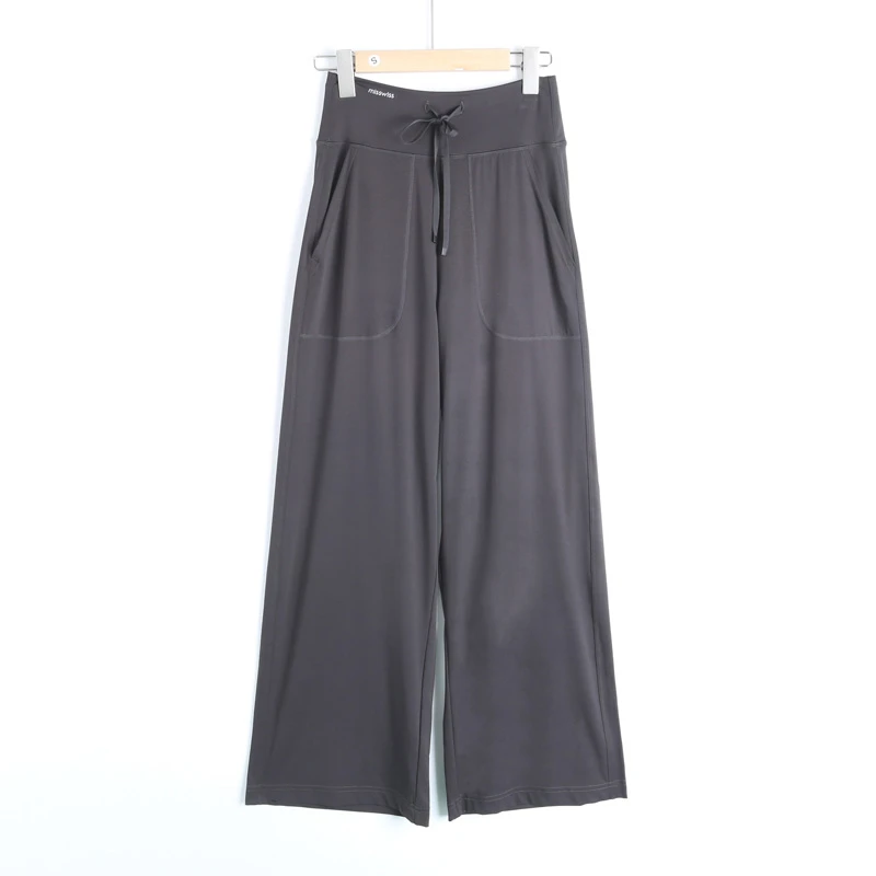 K0031瑜伽直筒阔腿裤女抽绳高腰垂感长裤裸感健身运动瑜伽裤