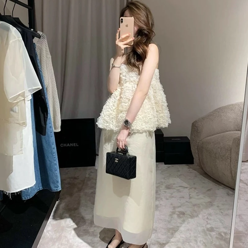 韩系精致立体花瓣吊带背心法式气质双层玫瑰吊带设计感性感上衣女