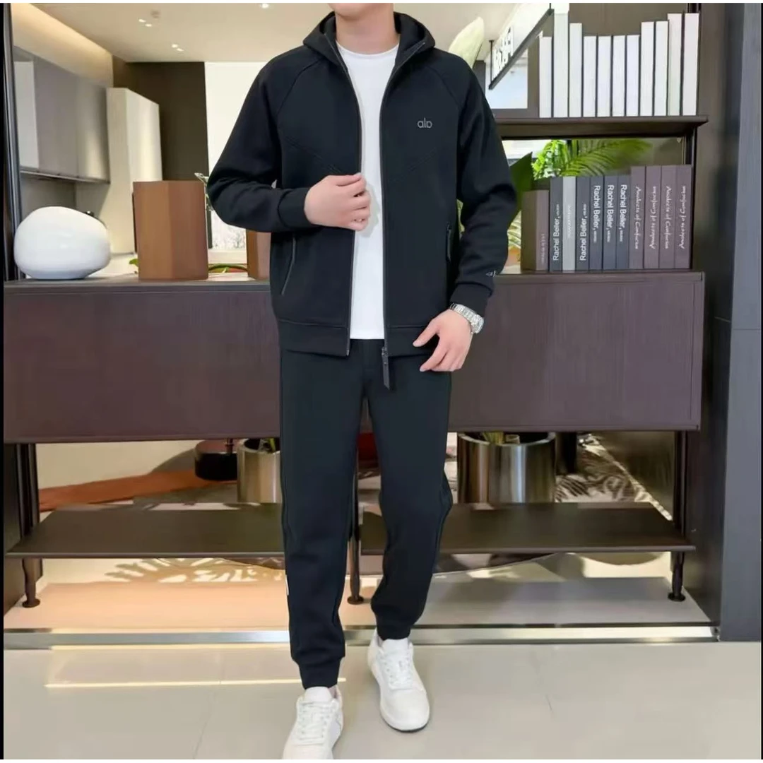 秋季新款百搭连帽常规款拼接休闲运动套装秋款春季运动服时尚男士