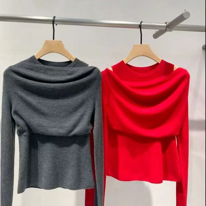 针织衫-118001短款时尚假两件套头