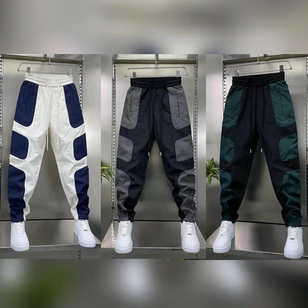 夏季男士薄款束脚裤松紧腰休闲裤运动拼接时尚高品质穿搭新款速干