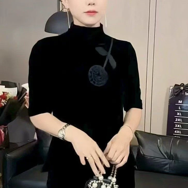 金丝绒玫瑰花中袖