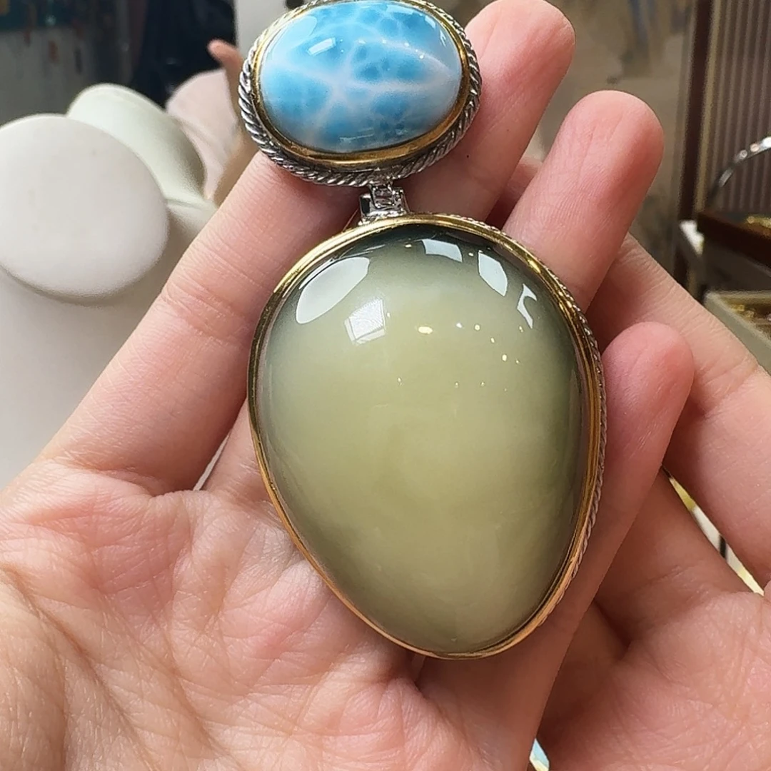 琥珀银S925镶嵌颈饰吊坠