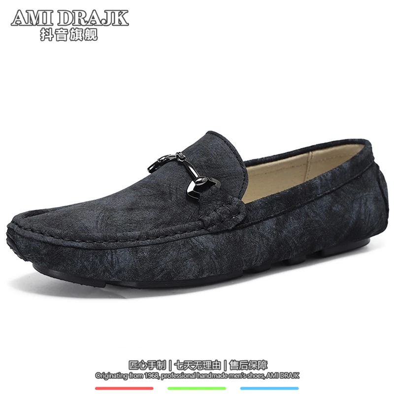 AMI DRAJK一脚蹬懒人豆豆鞋男2025年春秋季新款真皮韩版时尚高级