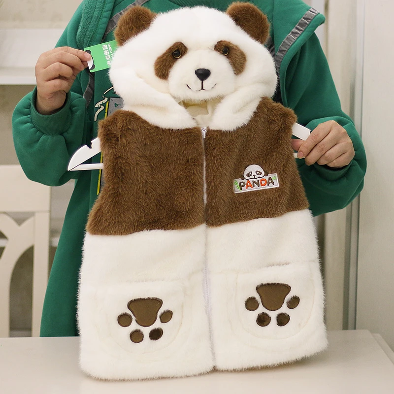 正版仿水貂毛熊猫七仔马甲毛绒玩具马夹萌冬季成都基地同款面料好