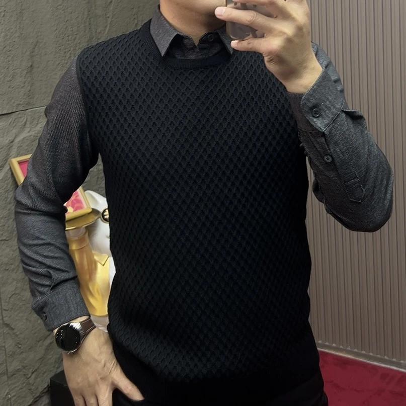 2025-5812常规修身型春秋衬衫领常规款针织衫毛衣开衫款针织