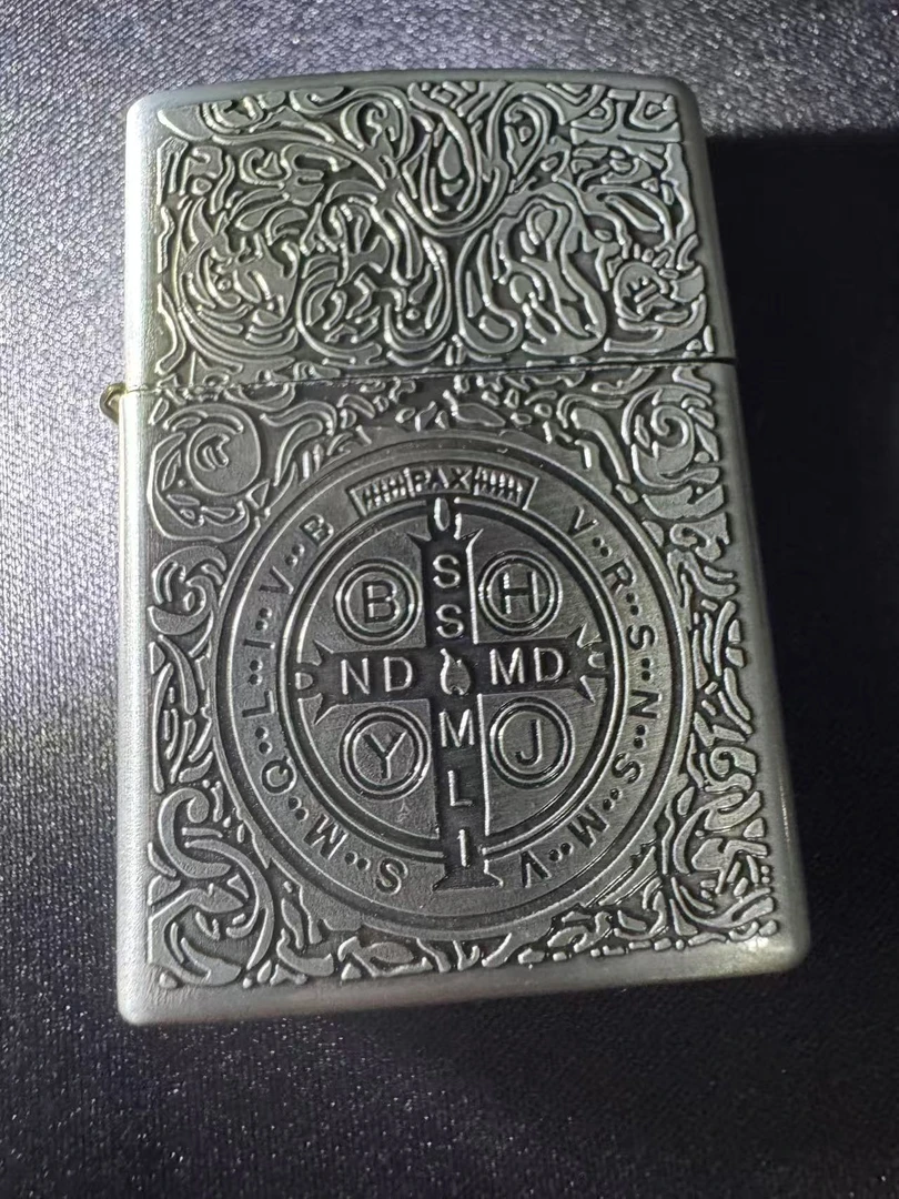 男士酷炫古银康斯坦丁双面浮雕防风老式砂轮超薄火石打火机