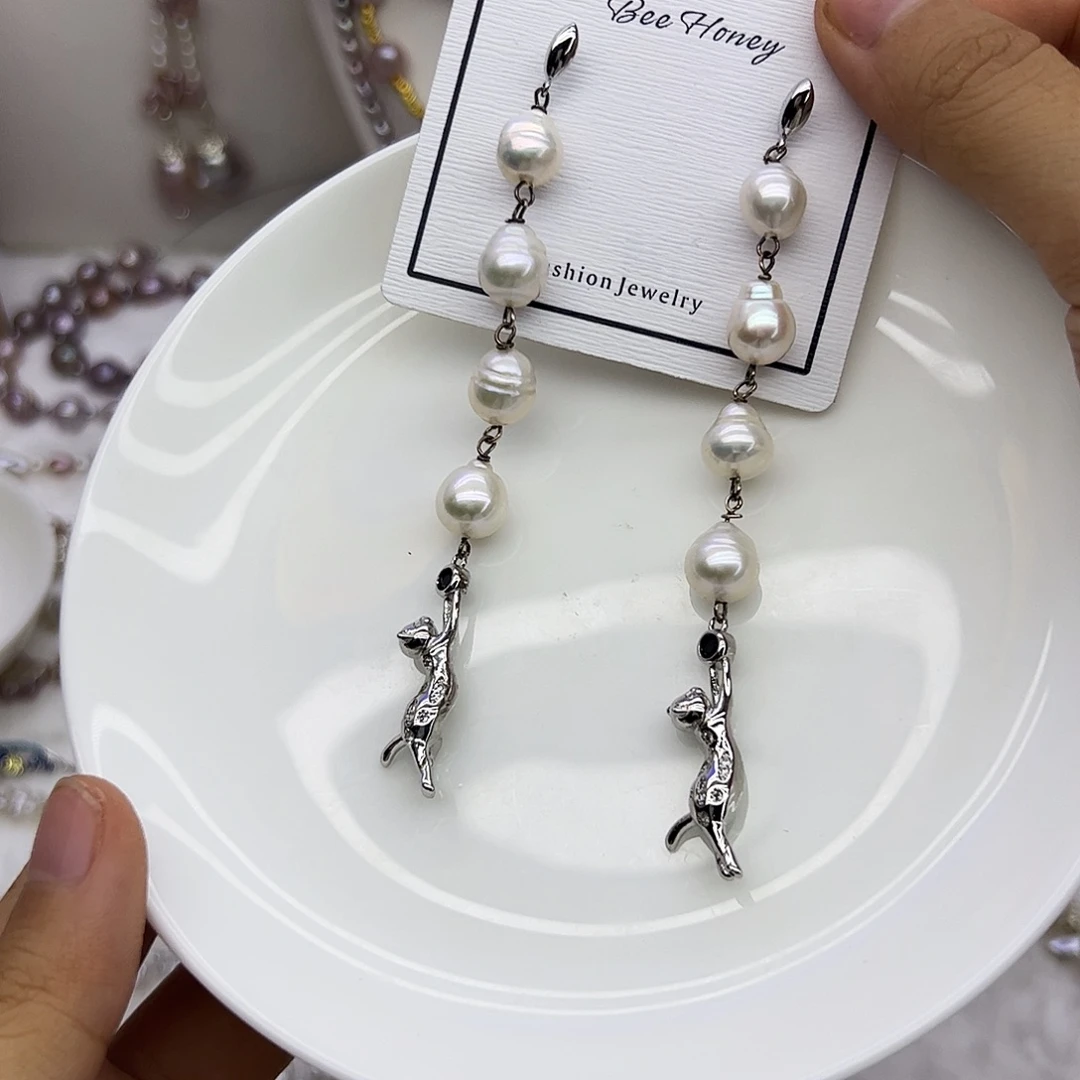 耳饰银S925镶嵌淡水珍珠