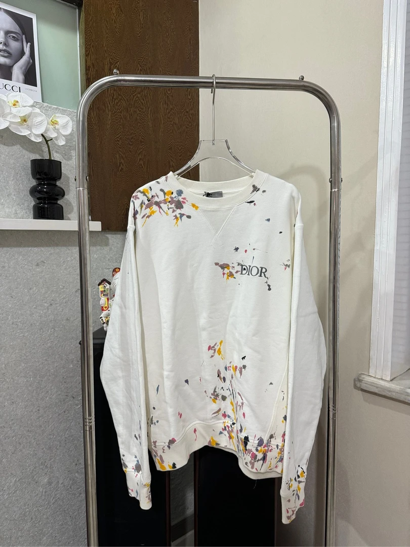 全新未使用 DIOR/迪奥 白色泼墨卫衣XL码