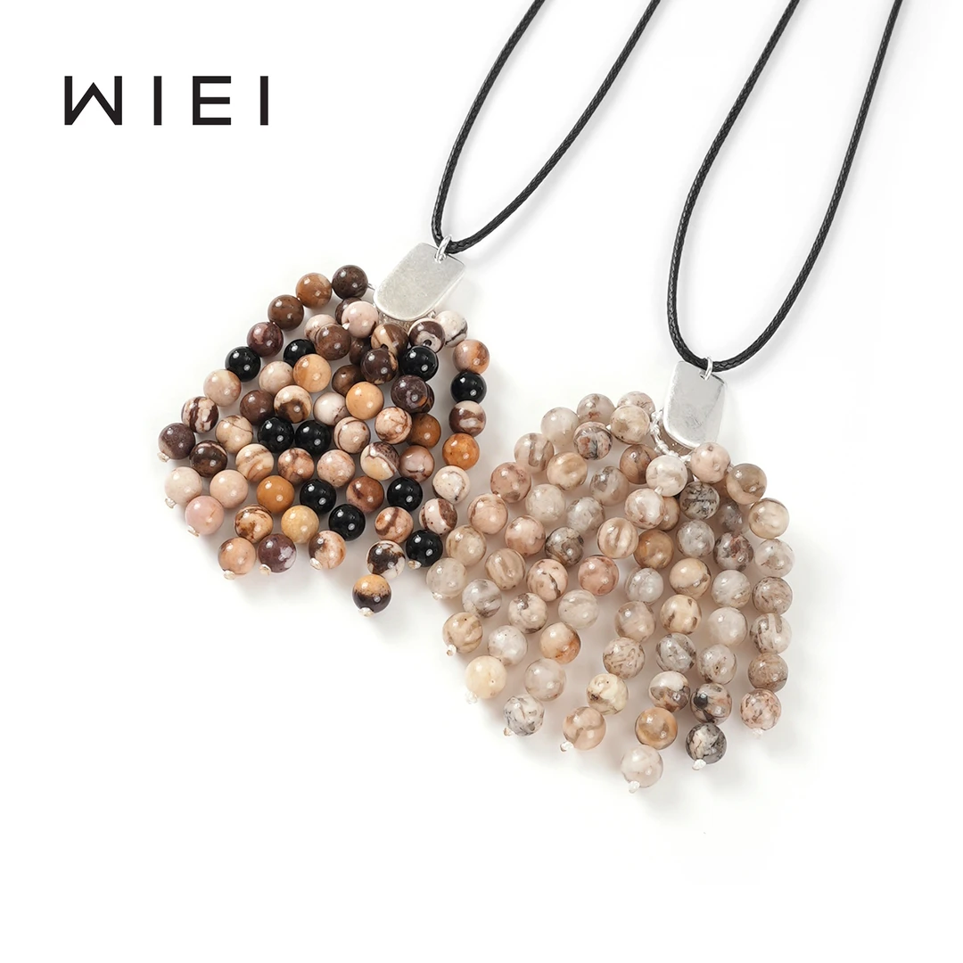 《WI EI》赛里木湖*时髦手工串珠斑马石流苏串珠毛衣项链 W25211075