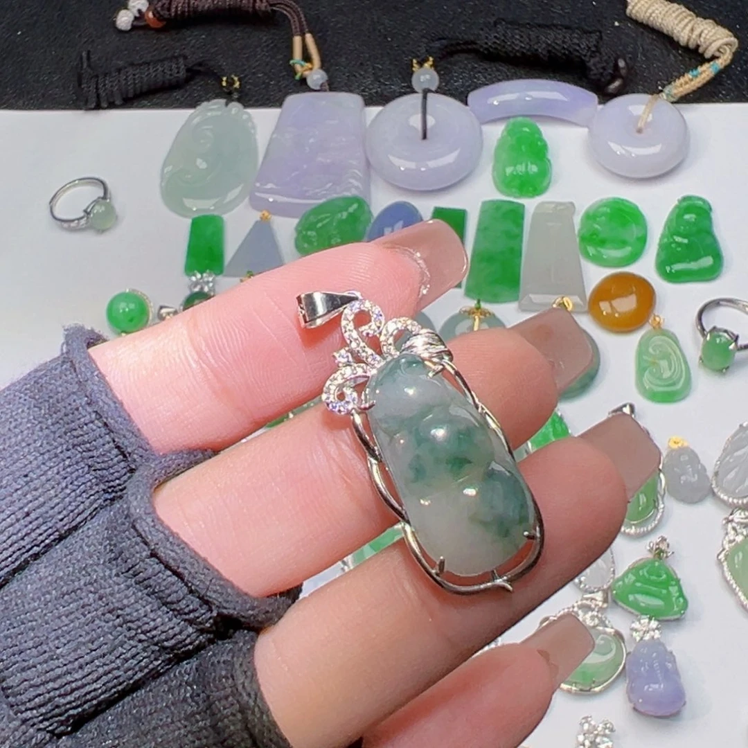 翡翠银S925镶嵌吊坠(不含链)