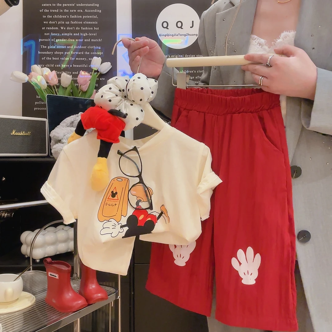 【欧若风】夏季儿童休闲套装韩版女童男童中性风纯棉短袖T恤+裤子