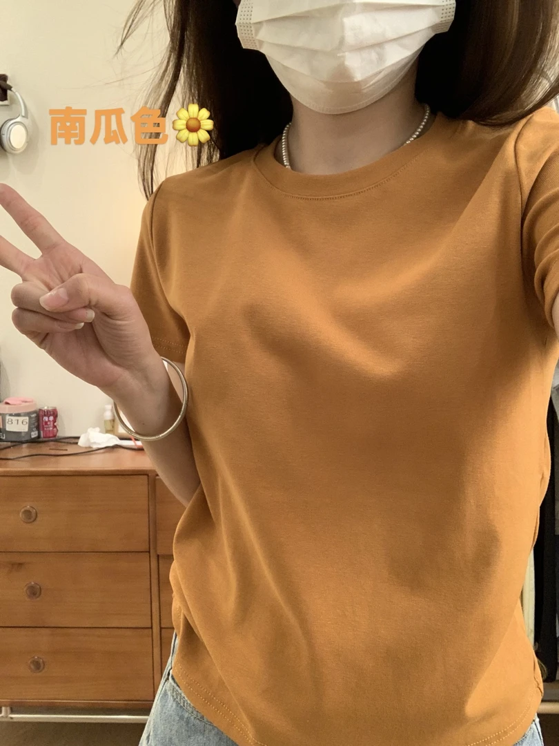 棉质正肩短袖T恤女夏休闲百搭修身上衣体恤白色显瘦基础款 334