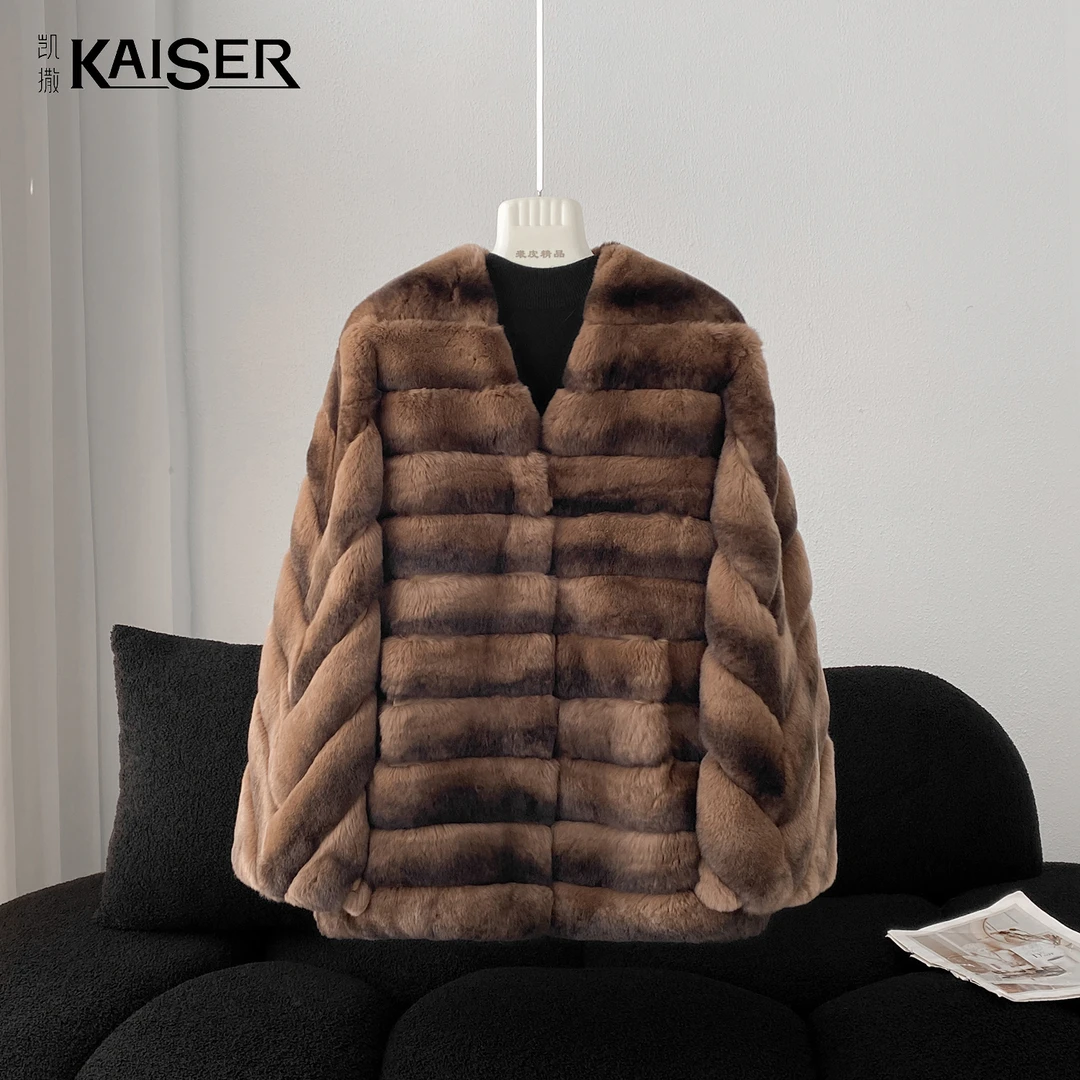 KAISER/凯撒4R2186秋冬新款轻奢时尚龙猫兔皮毛一体天然皮草外套