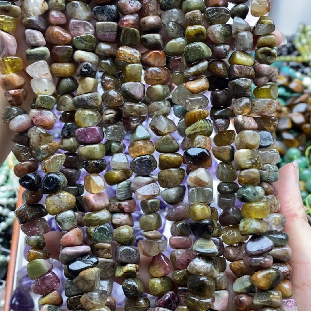 玛瑙/玉髓未镶嵌珠宝半成品一条天然碧玺石糖果色E88