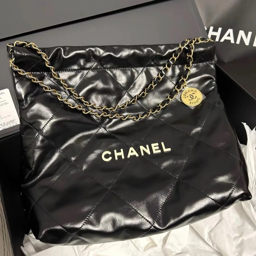 未使用 Chanel/香奈儿 黑色白字22bag小号 芯片款 单肩包