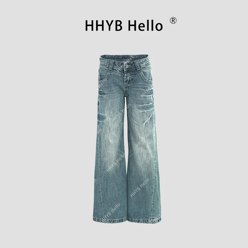 HHYB Hello2024新款设计感复古做旧水洗低腰宽松直筒裤Q244265