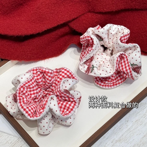 [设计款发圈]韩系复合面料甜美可爱波点郁金香发圈小蛮腰饱满发圈