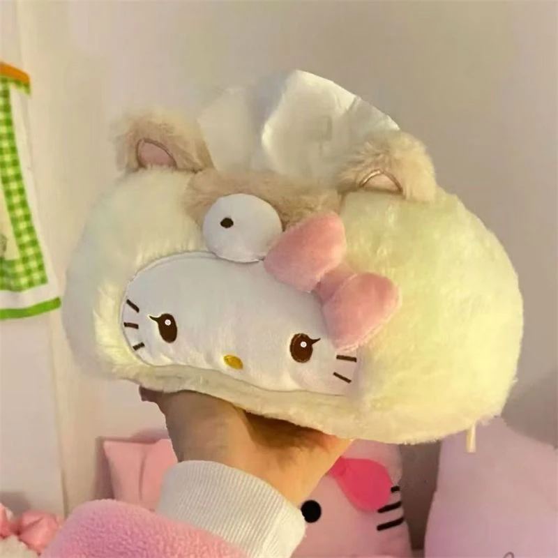 可爱凯蒂猫纸巾盒家用客厅卫生间学生宿舍桌面抽纸盒毛绒纸巾套