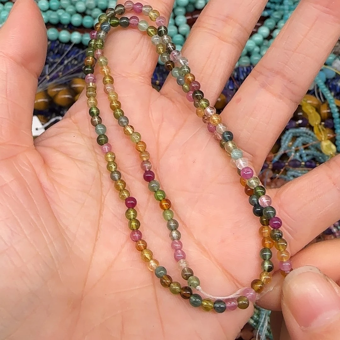 玛瑙/玉髓合金珠宝半成品碧玺3mm一条圆珠