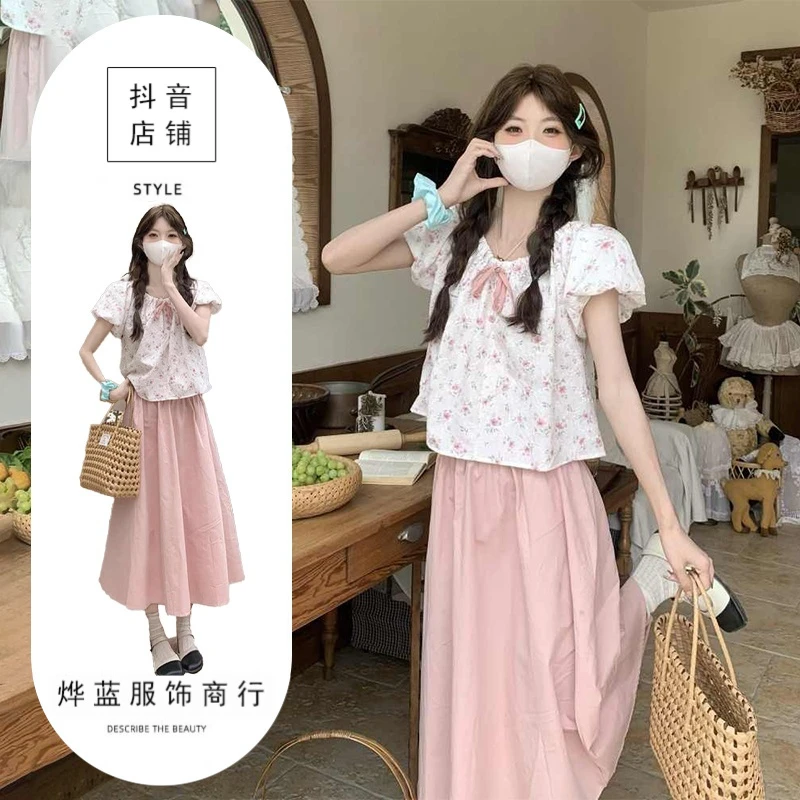 2025夏季微胖梨形穿搭新款女装今年流行漂亮的爆款连衣裙子两件套