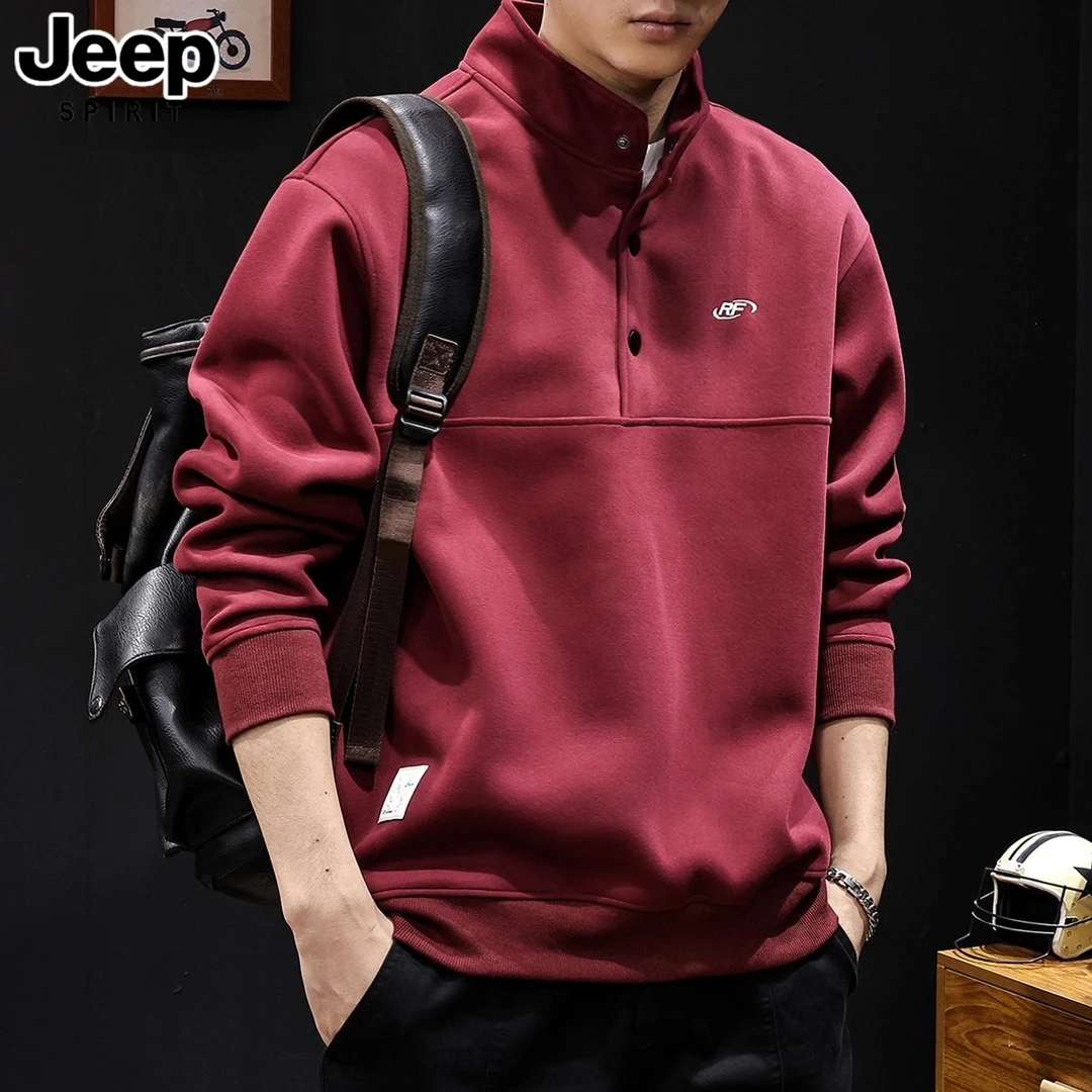 吉普POLO立领卫衣外套男2025新款秋冬款重磅大码潮牌秋季外套长袖