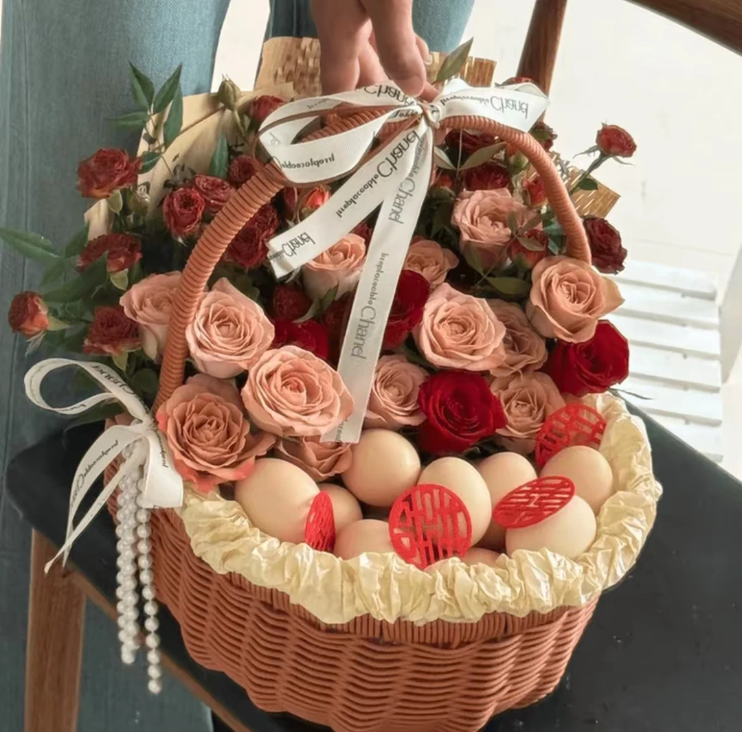 月子鸡蛋手提花篮鲜花速递同城闺蜜鲜花同城配送