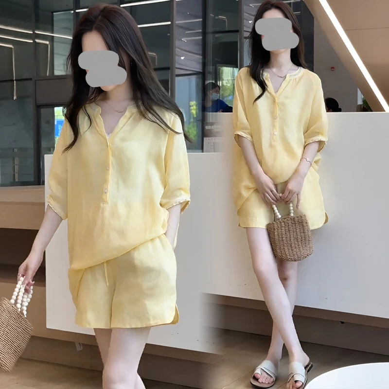 老钱风五分袖套装女2025夏季高端气质钉珠夏季夏夏老钱风钉珠套装