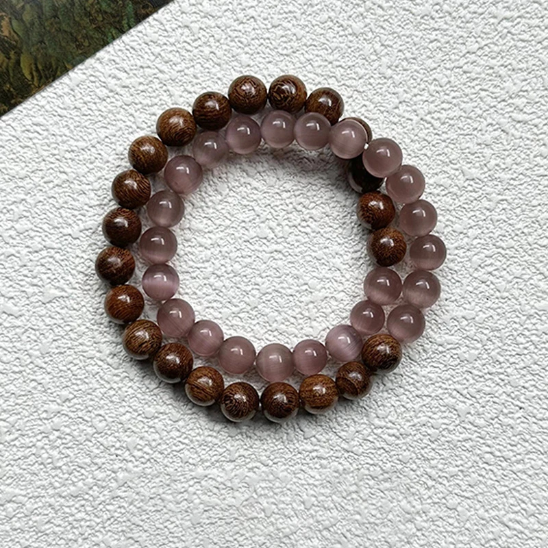 木质手链 扑流萤粉色双层串珠饰品精致简约复古天然渐变百搭手串
