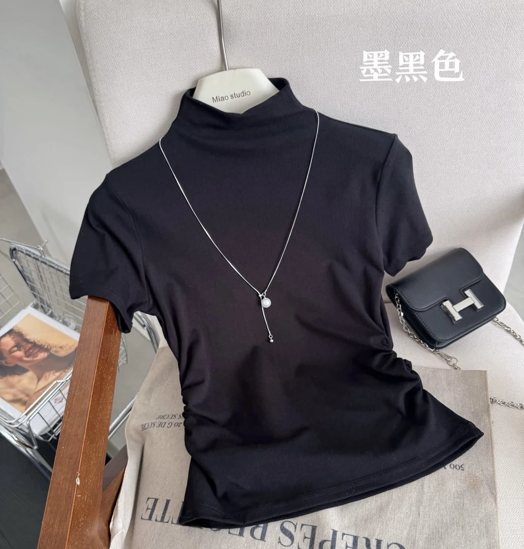 【沐沐家】1009款气质半高领掐腰显瘦打底衫