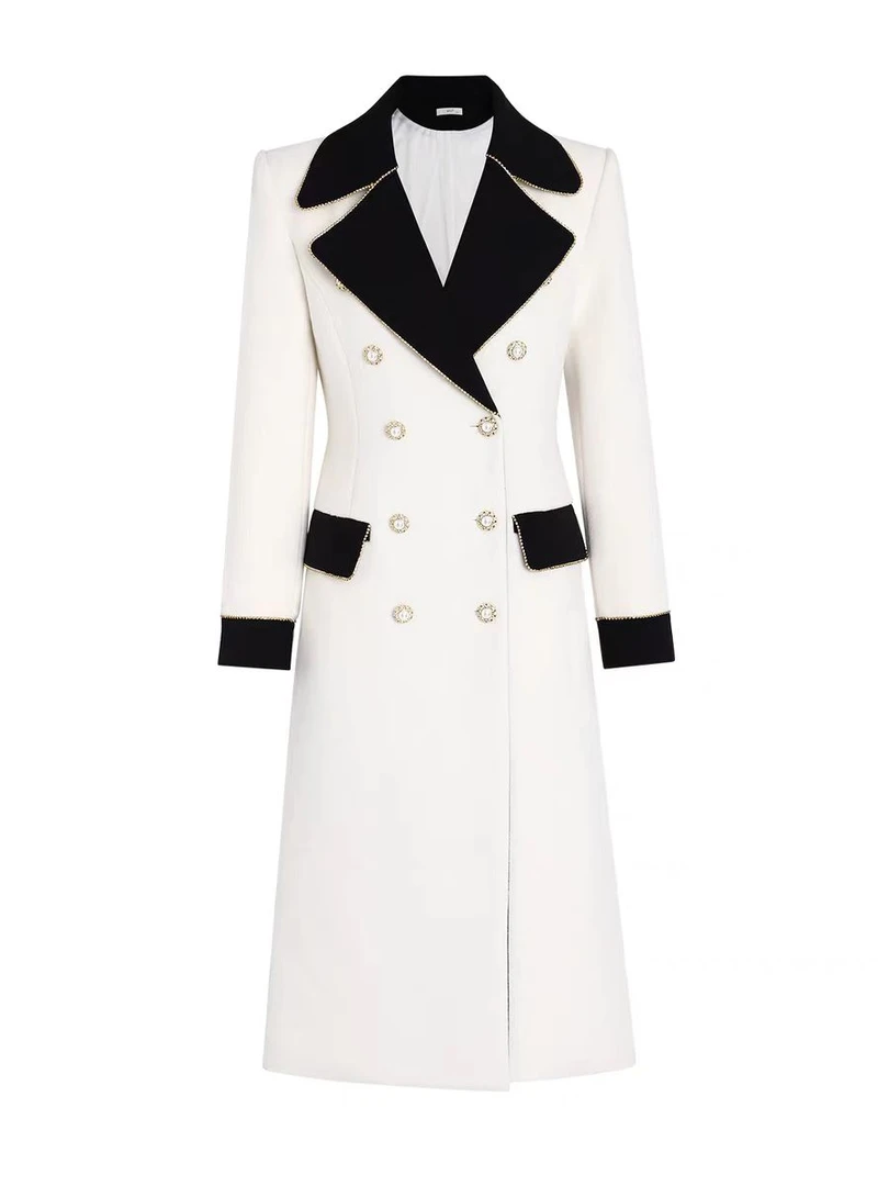 〈纪朵研〉H539米白色修身毛呢外套女2025新款御姐气质长款呢子大衣