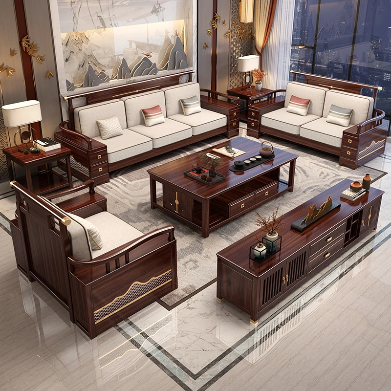 新中式全实木乌金木沙发禅意家用客厅两用高箱储物别墅大气沙發
