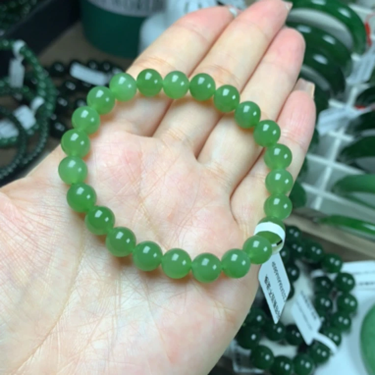 和田玉碧玉卡8mm阳绿色手串