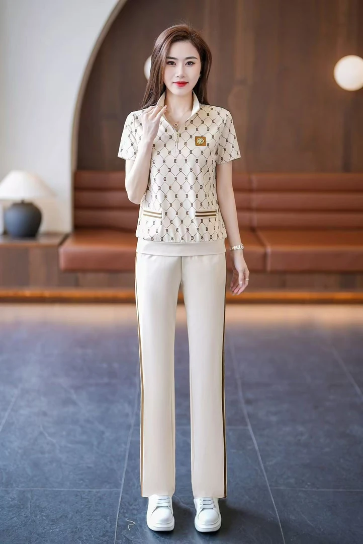 运动休闲套装女夏季2025洋气高级感印花宽松显瘦休闲两件套8872