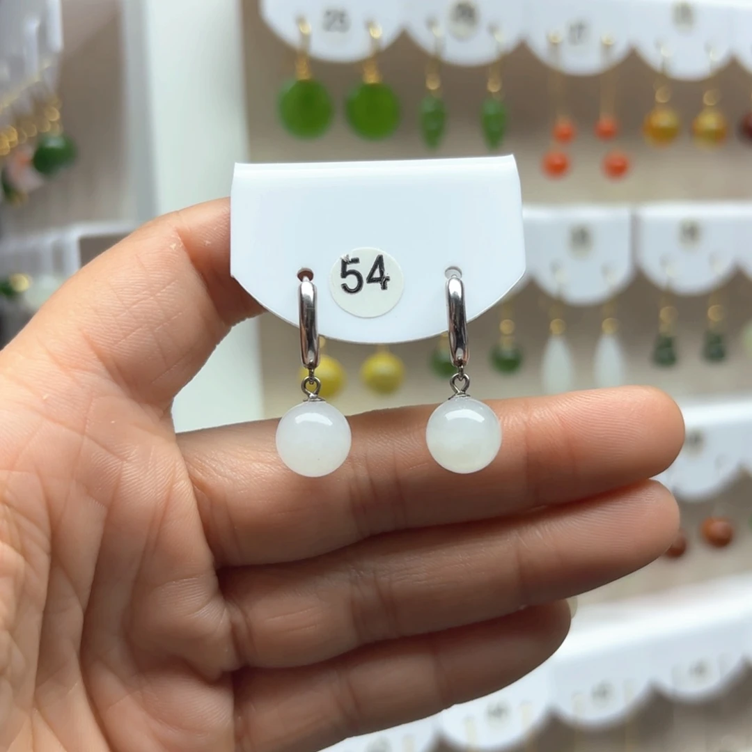 和田玉耳饰银S925镶嵌