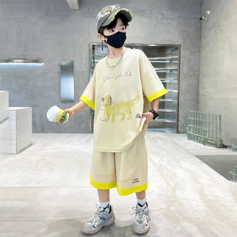 男童夏装套装2025新款夏季儿童薄款短袖两件套男孩中大童潮流帅气