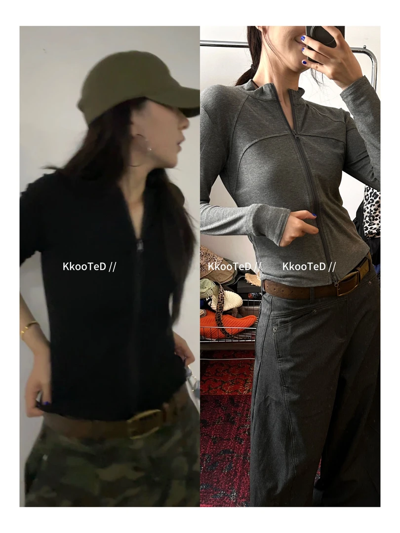 KkK【马场 ：穿搭】 双开头拉链薄款修身显瘦上衣