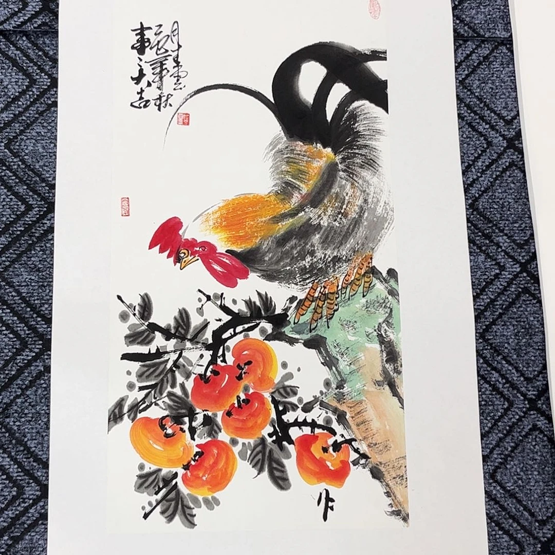 文***涛国画杨敏法老师四尺三开花鸟作品旭