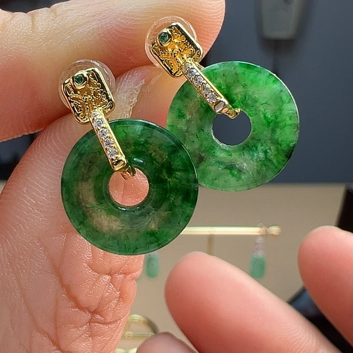 翡翠耳饰银S925镶嵌耳饰