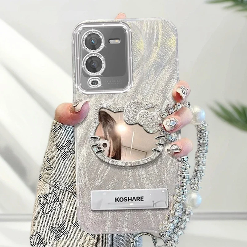 自带镜头膜VIVOS15Pro手机壳镶钻kt猫镜子V2207A全包防摔s15羽纱