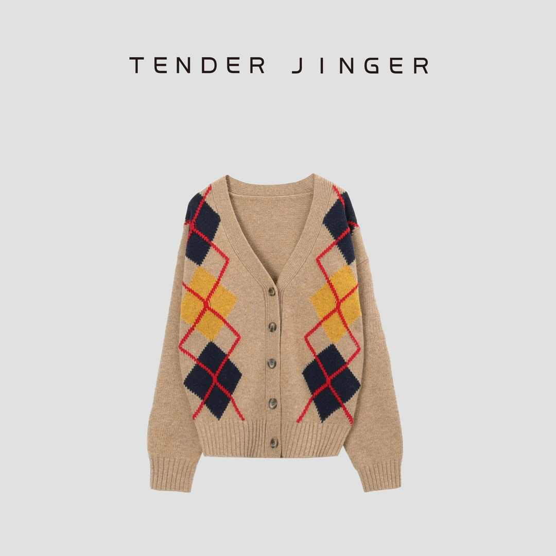 【专柜】女休闲宽松百搭菱格针织开衫T43BBS77563