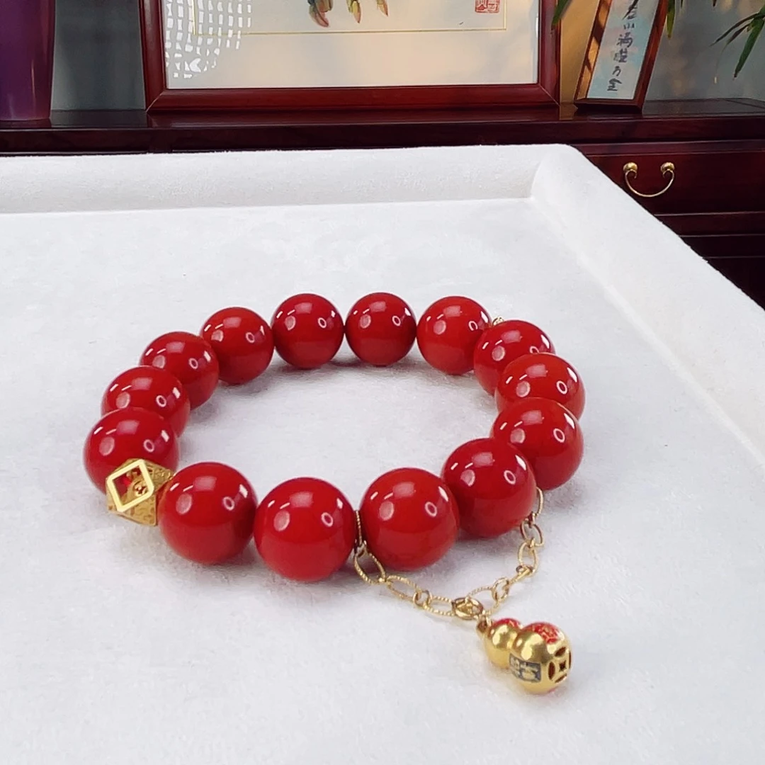 南红玛瑙手链18K金镶嵌南红14.3