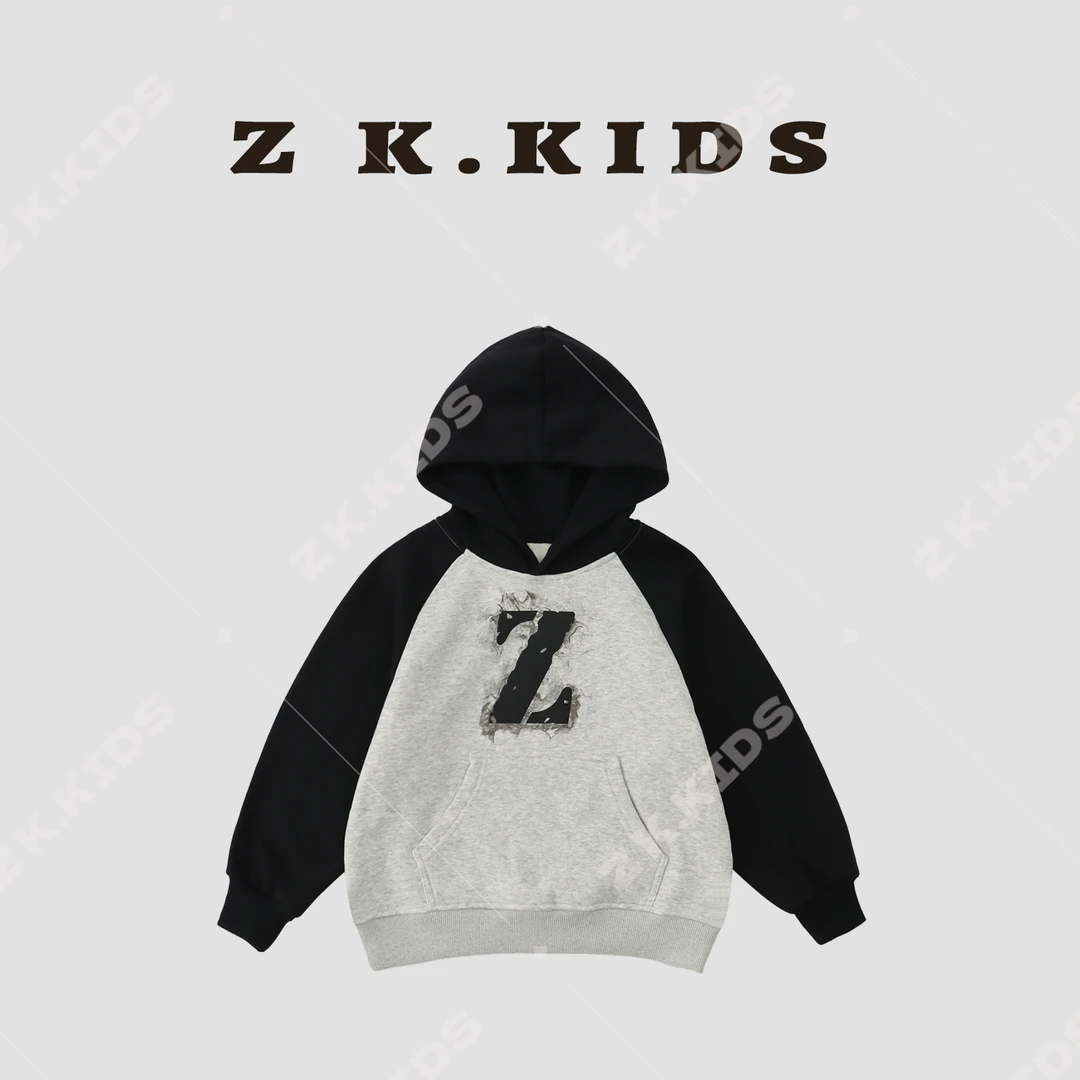 【Z＆K】冬款男童加绒拼接连帽卫衣中大童保暖防寒潮酷ZK-220728